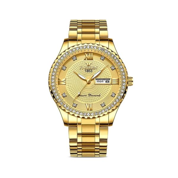 EEEkit Classic Diamond Gold Watches for Men, Stainless Steel Waterproof Dress Watch, Men's Quartz Analog Wristwatch