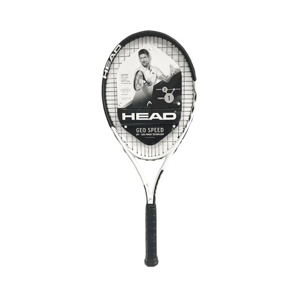 Geo Speed Adult Tennis Racquet, Pre-Strung, Black_White, 10.4 oz. Weight, 105 Sq. in. Racquet Head Size